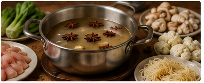 Star Anise & Ginger Chicken Fondue with vegetables including cauliflower