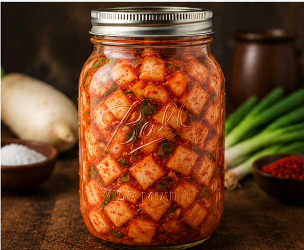 Daikon Kimchi with 1/2-inch daikon cubes
