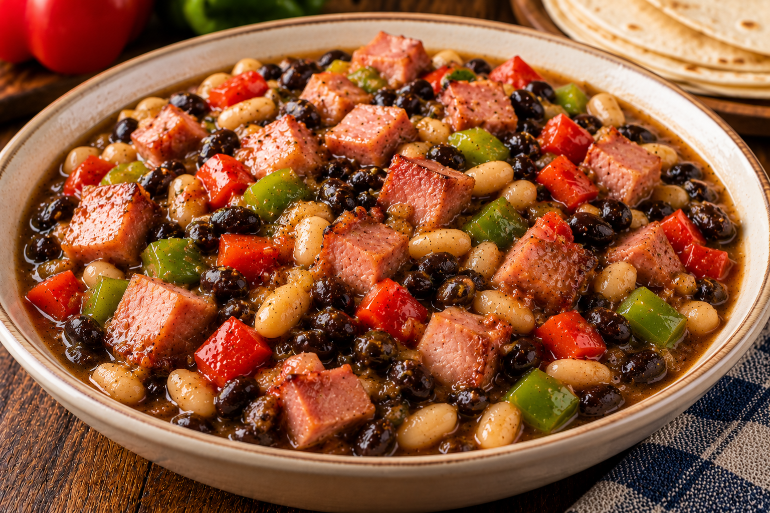 Maple Ham and Domino Beans